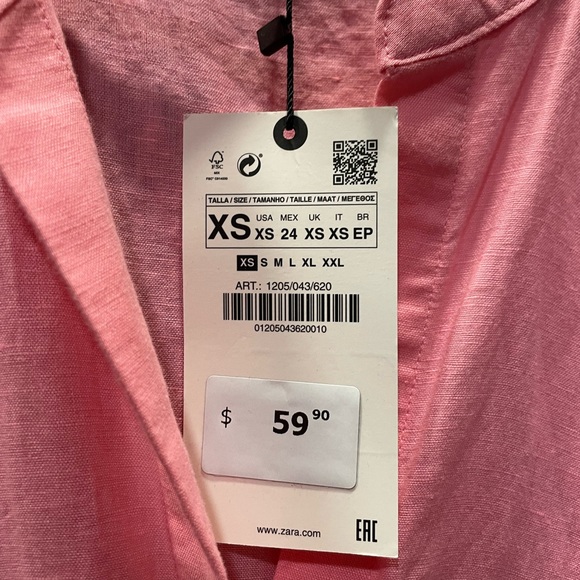 NWT Pink Linen Zara Beach Button Up Dress - Picture 3 of 3